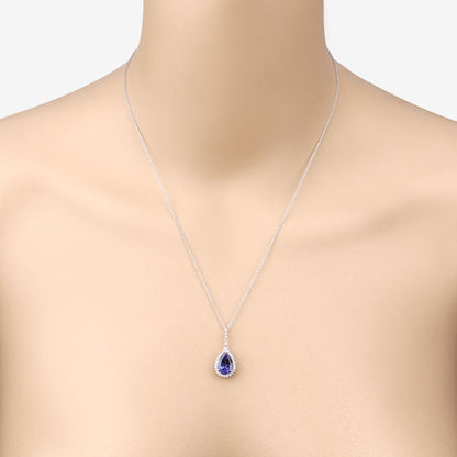 Colgante de oro blanco de 14 quilates con tanzanita genuina de 3,05 quilates y diamantes blancos