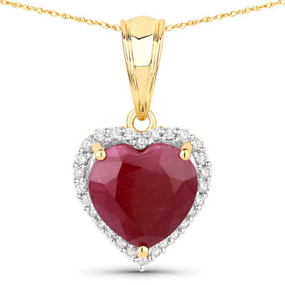 Colgante de oro amarillo de 14 quilates con rubí auténtico de 4,47 quilates y diamantes blancos