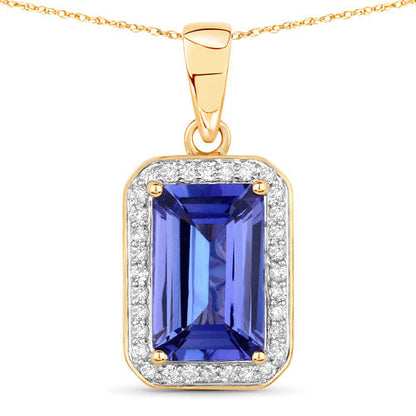 Colgante de oro amarillo de 14 quilates con tanzanita auténtica de 2,15 quilates y diamantes blancos