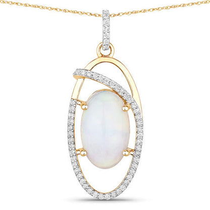Colgante de oro amarillo de 14 quilates con ópalo etíope natural de 3,59 quilates y diamantes blancos