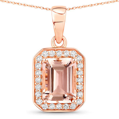 Colgante de oro rosa de 14 quilates con morganita genuina de 1,51 quilates y diamantes blancos