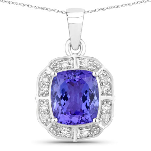 Colgante de oro blanco de 14 quilates con tanzanita genuina de 2,52 quilates y diamantes blancos