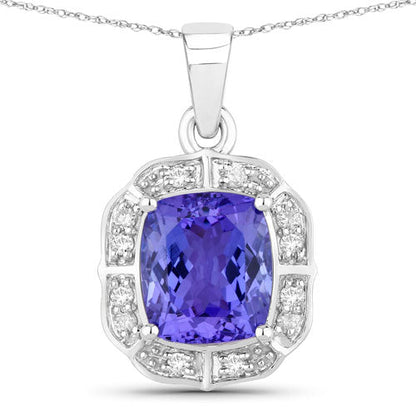 Colgante de oro blanco de 14 quilates con tanzanita genuina de 2,52 quilates y diamantes blancos