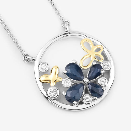 Colgante de plata de ley .925 con zafiro azul genuino de 1.41 quilates y topacio blanco