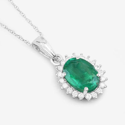 Colgante de oro blanco de 10K con esmeralda zambiana auténtica de 1,36 quilates y diamantes blancos
