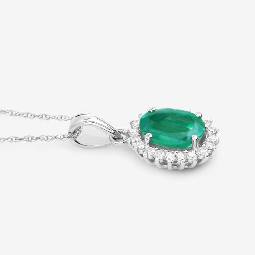 Colgante de oro blanco de 10K con esmeralda zambiana auténtica de 1,36 quilates y diamantes blancos