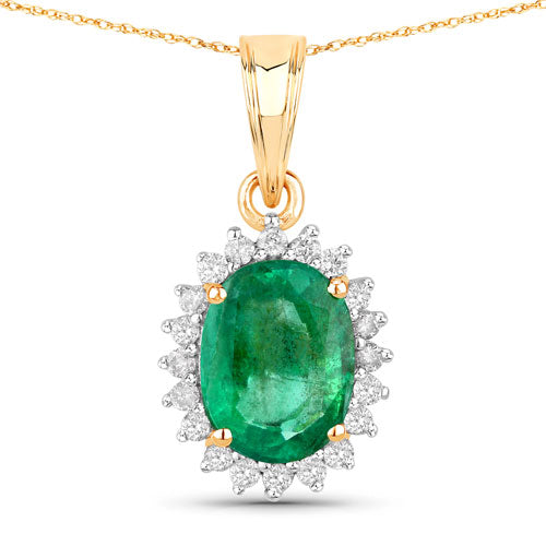 Colgante de oro amarillo de 10K con esmeralda zambiana auténtica de 1,36 quilates y diamantes blancos