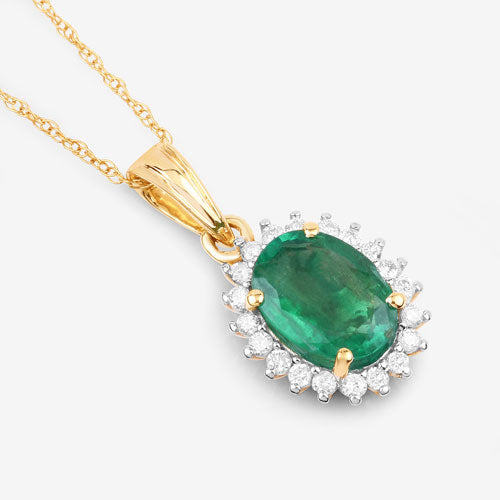 Colgante de oro amarillo de 10K con esmeralda zambiana auténtica de 1,36 quilates y diamantes blancos