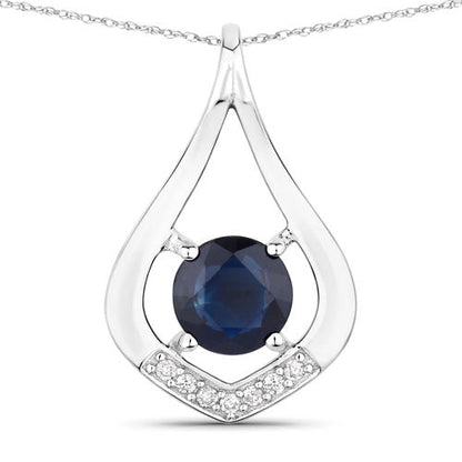 Colgante de oro blanco de 10 quilates con zafiro azul genuino de 1,24 quilates y diamantes blancos
