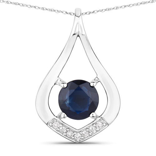 Colgante de oro blanco de 10 quilates con zafiro azul genuino de 1,24 quilates y diamantes blancos