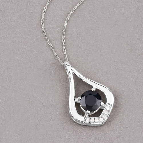 Colgante de oro blanco de 10 quilates con zafiro azul genuino de 1,24 quilates y diamantes blancos