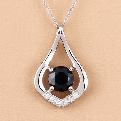 Colgante de oro blanco de 10 quilates con zafiro azul genuino de 1,24 quilates y diamantes blancos