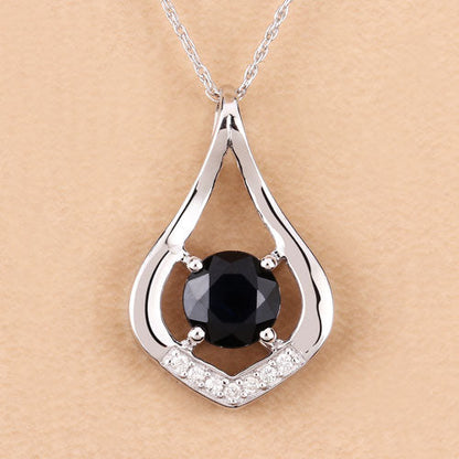 Colgante de oro blanco de 10 quilates con zafiro azul genuino de 1,24 quilates y diamantes blancos