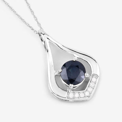 Colgante de oro blanco de 10 quilates con zafiro azul genuino de 1,24 quilates y diamantes blancos