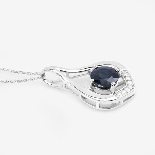 Colgante de oro blanco de 10 quilates con zafiro azul genuino de 1,24 quilates y diamantes blancos
