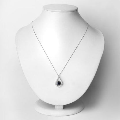 Colgante de oro blanco de 10 quilates con zafiro azul genuino de 1,24 quilates y diamantes blancos
