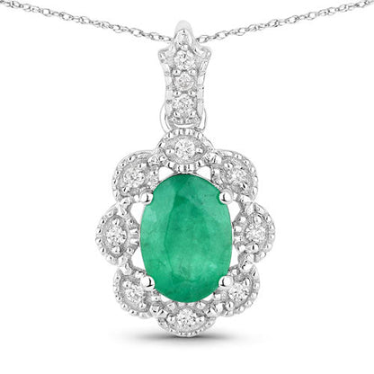 Colgante de oro blanco de 10K con esmeralda genuina de Zambia de 0,79 quilates y diamantes blancos