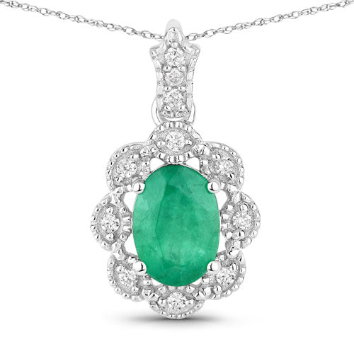 Colgante de oro blanco de 10K con esmeralda genuina de Zambia de 0,79 quilates y diamantes blancos