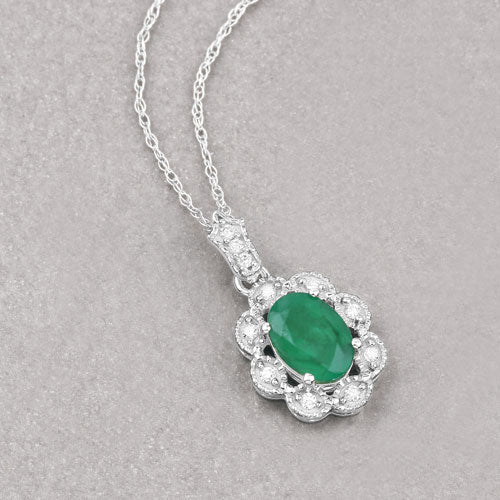 Colgante de oro blanco de 10K con esmeralda genuina de Zambia de 0,79 quilates y diamantes blancos