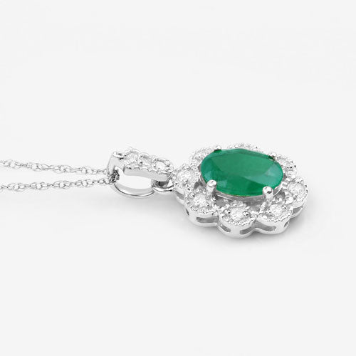 Colgante de oro blanco de 10K con esmeralda genuina de Zambia de 0,79 quilates y diamantes blancos