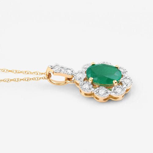 Colgante de oro amarillo de 10 quilates con esmeralda zambiana auténtica de 0,79 quilates y diamantes blancos