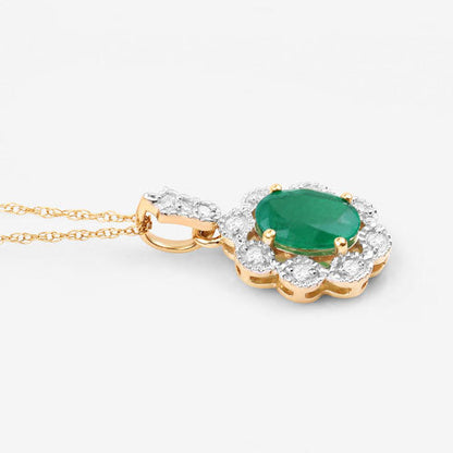 Colgante de oro amarillo de 10 quilates con esmeralda zambiana auténtica de 0,79 quilates y diamantes blancos