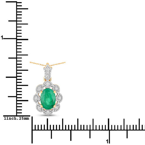 Colgante de oro amarillo de 10 quilates con esmeralda zambiana auténtica de 0,79 quilates y diamantes blancos