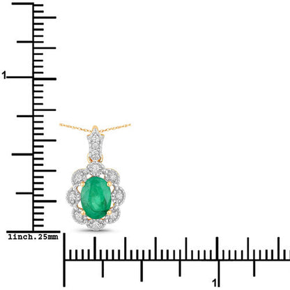 Colgante de oro amarillo de 10 quilates con esmeralda zambiana auténtica de 0,79 quilates y diamantes blancos