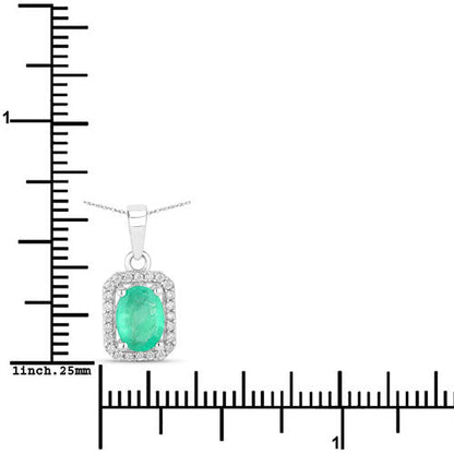 Colgante de oro blanco de 10 quilates con esmeralda zambiana auténtica de 0,83 quilates y diamantes blancos