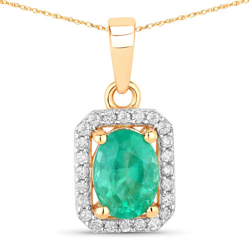 Colgante de oro amarillo de 10 quilates con esmeralda zambiana auténtica de 0,83 quilates y diamantes blancos
