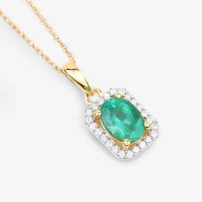 Colgante de oro amarillo de 10 quilates con esmeralda zambiana auténtica de 0,83 quilates y diamantes blancos