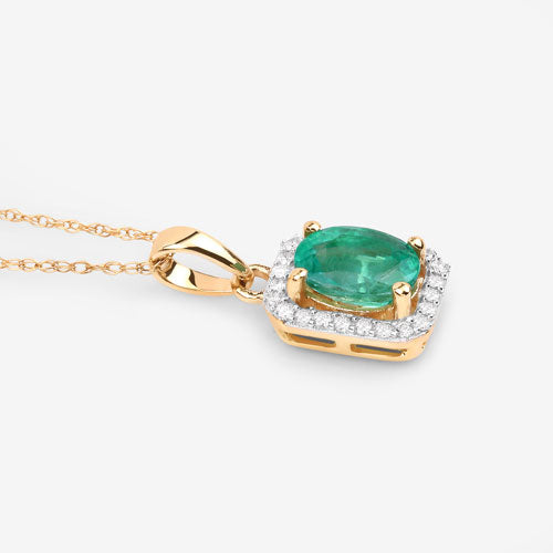 Colgante de oro amarillo de 10 quilates con esmeralda zambiana auténtica de 0,83 quilates y diamantes blancos