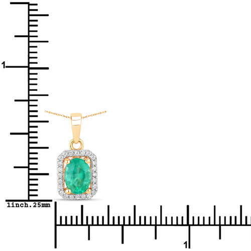 Colgante de oro amarillo de 10 quilates con esmeralda zambiana auténtica de 0,83 quilates y diamantes blancos