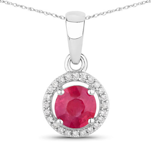 Colgante de oro blanco de 14 quilates con rubí genuino de 0.62 quilates y diamantes blancos