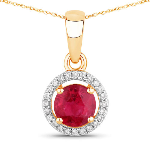 Colgante de oro amarillo de 14 quilates con rubí auténtico de 0,62 quilates y diamante blanco
