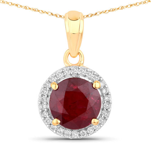 Colgante de oro amarillo de 14 quilates con rubí auténtico de 1,49 quilates y diamantes blancos