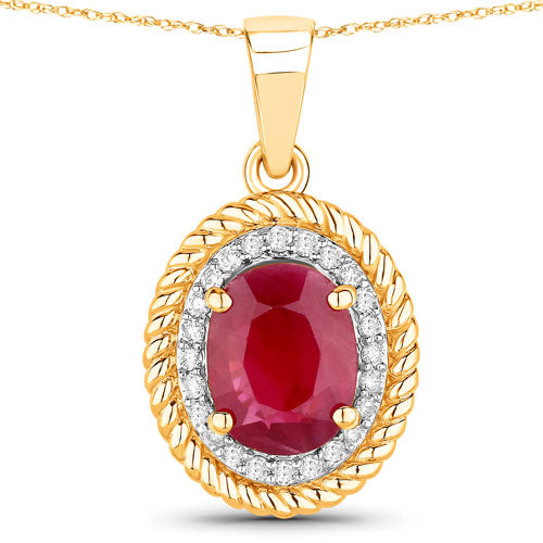 1.55 quilates de rubí genuino y diamante blanco en oro amarillo de 14K, colgante