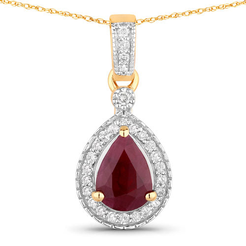 Colgante de oro amarillo de 14K con rubí genuino de 1,01 quilates y diamantes blancos
