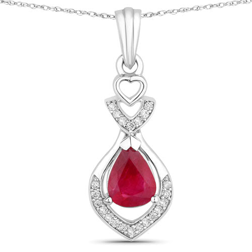 Colgante de oro blanco de 14 quilates con rubí auténtico de 0,86 quilates y diamantes blancos