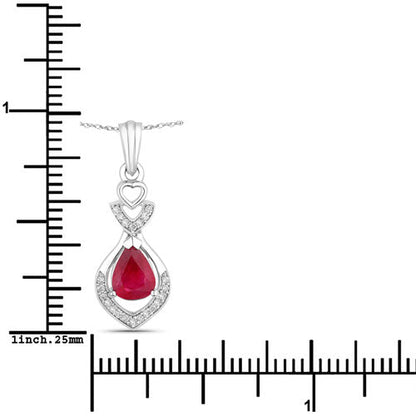 Colgante de oro blanco de 14 quilates con rubí auténtico de 0,86 quilates y diamantes blancos
