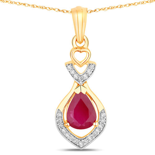 Colgante de oro amarillo de 14K con rubí genuino de 0,86 quilates y diamantes blancos