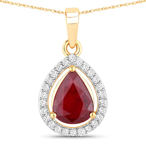 Colgante de oro amarillo de 14 quilates con rubí genuino de 1,61 quilates y diamantes blancos
