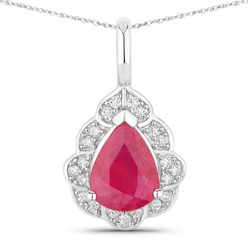 Colgante de oro blanco de 14 quilates con rubí auténtico de 1,29 quilates y diamantes blancos