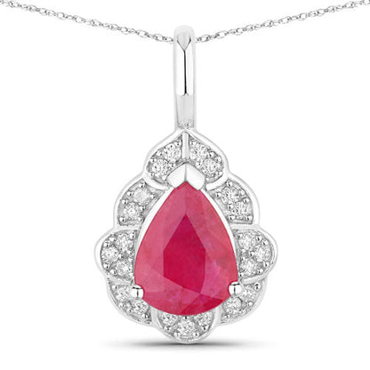 Colgante de oro blanco de 14 quilates con rubí auténtico de 1,29 quilates y diamantes blancos