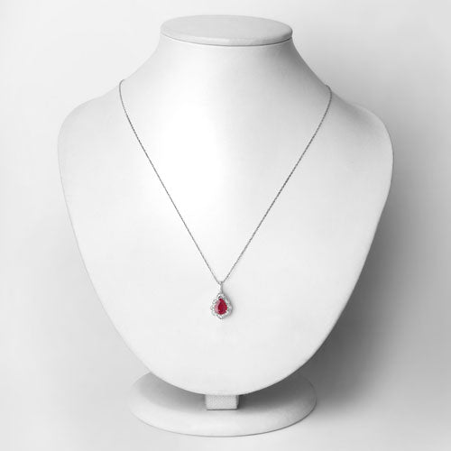 Colgante de oro blanco de 14 quilates con rubí auténtico de 1,29 quilates y diamantes blancos