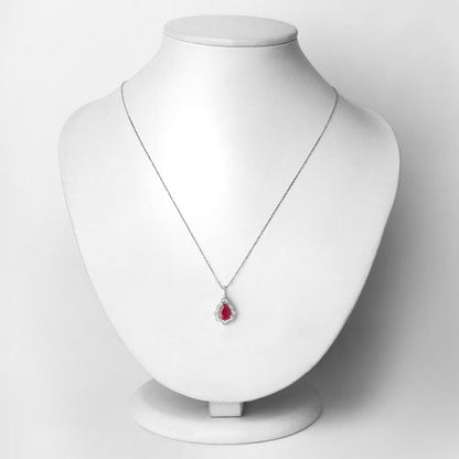 Colgante de oro blanco de 14 quilates con rubí auténtico de 1,29 quilates y diamantes blancos