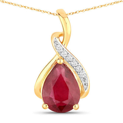 Colgante de oro amarillo de 14 quilates con rubí genuino de 1,98 quilates y diamantes blancos