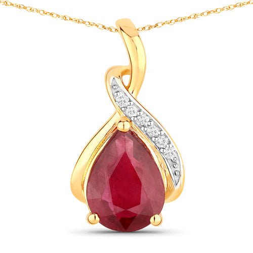 Colgante de oro amarillo de 14 quilates con rubí genuino de 1,98 quilates y diamantes blancos