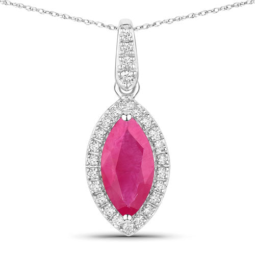 Colgante de oro blanco de 14 quilates con rubí genuino de 1,60 quilates y diamantes blancos