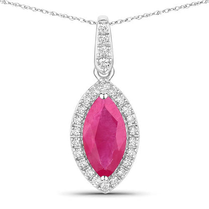 Colgante de oro blanco de 14 quilates con rubí genuino de 1,60 quilates y diamantes blancos